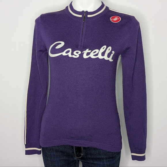 Castelli Purple White Red Long Sleeve 1/3 Zip Pullover Wool Blend Sweater M - Picture 1 of 11